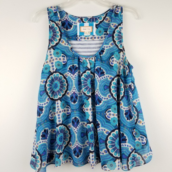 Anthropologie Tops - MEADOW RUE Anthropologie Blue Floral Tank Top M
